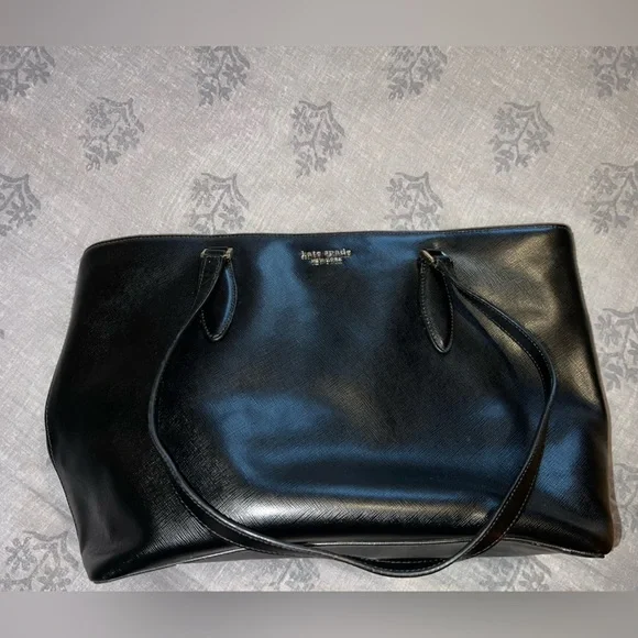 Large Kate Spade black leather tote purse - Picture 1 of 4